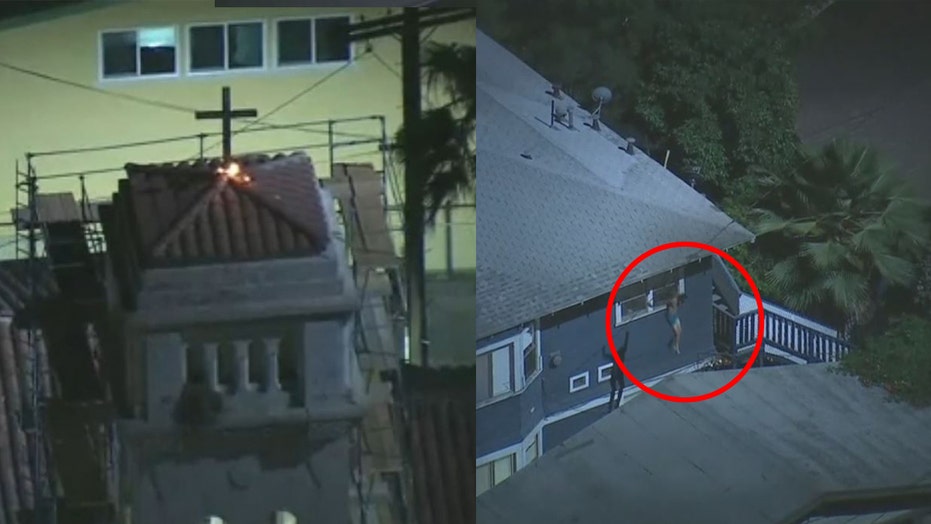 Shirtless California man arrested after setting fire to cross atop church, jumping rooftops