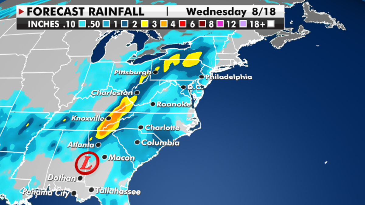 Expected rainfall totals through Wednesday. 