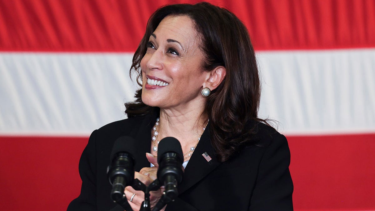 U.S. Vice President Kamala Harris speaks to troops as she visits the USS Tulsa in Singapore, Monday, Aug. 23, 2021. (Evelyn Hockstein/Pool Photo via AP)