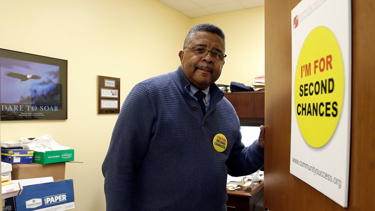 Dennis Gaddy, the co-founder of the Raleigh-based Community Success Initiative, is shown at the door to his office in Raleigh, N.C. in 2019. Gaddy was once behind bars and unable to vote for seven years after his release because he was on probation.