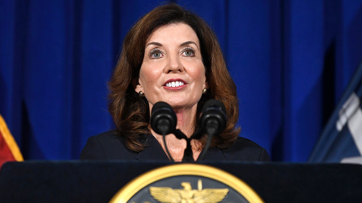 New York Lt. Gov. Kathy Hochul gives a news conference at the state Capitol on Wednesday, Aug. 11, 2021, in Albany, N.Y. Taking over on short notice for a scandal-plagued predecessor in the midst of the coronavirus pandemic, Hochul began her tenure as New York governor Tuesday, Aug. 24 with more than enough challenges for a new administration. She also began with a historic opportunity: Hochul is the first woman to hold one of the most prominent governorships in the U.S.