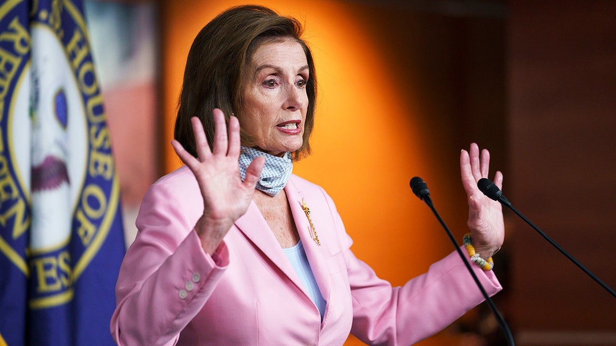 Speaker of the House Nancy Pelosi, D-Calif., meets with reporters at the Capitol in Washington, Wednesday, Aug. 25, 2021. 