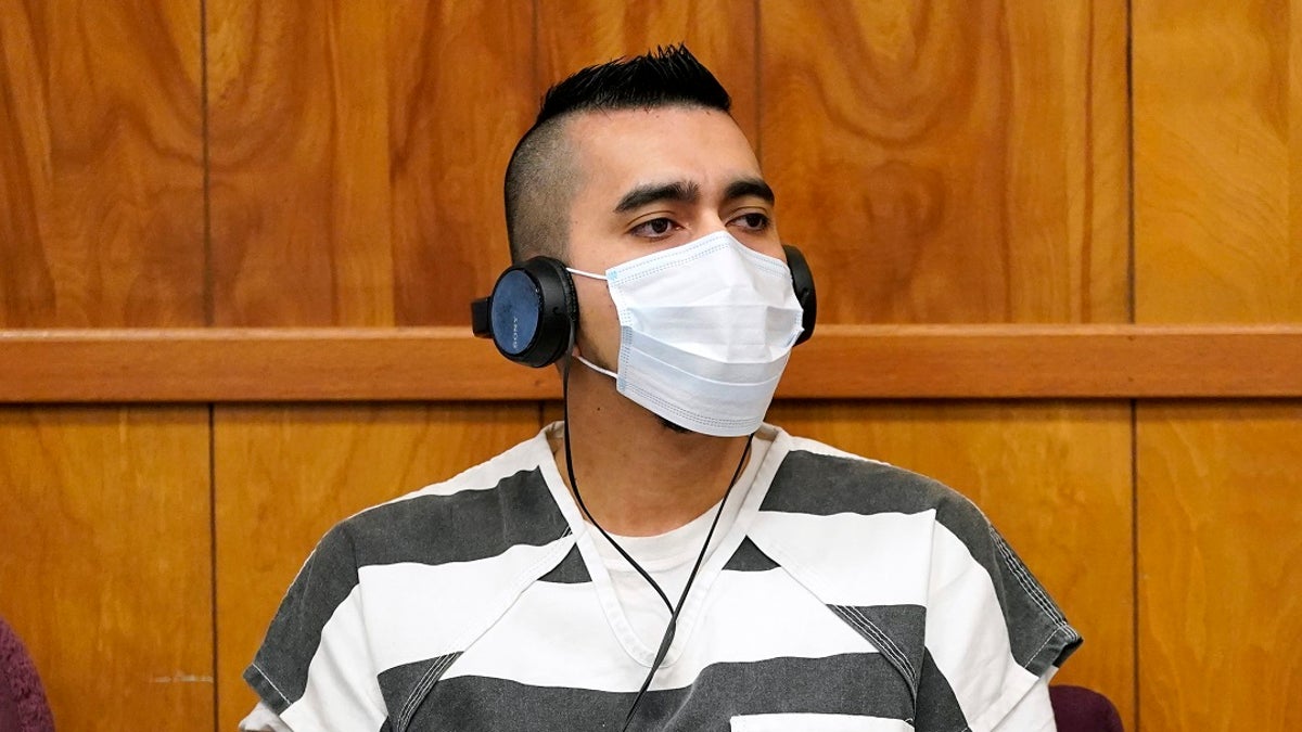 Cristhian Bahena Rivera listens to proceedings during his sentencing Monday at the Poweshiek County Courthouse in Montezuma, Iowa. He was sentenced to life in prison for the stabbing death of college student Mollie Tibbetts. (AP Photo/Charlie Neibergall, pool)