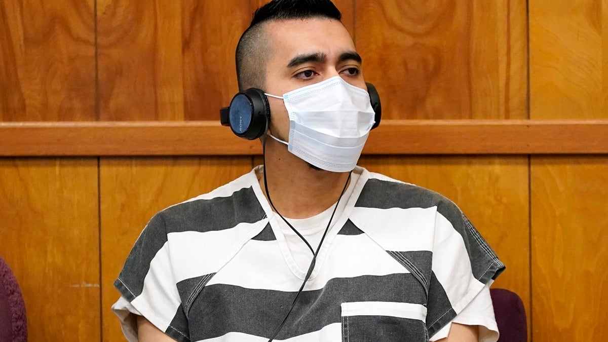 Cristhian Bahena Rivera listens to proceedings during his sentencing Monday at the Poweshiek County Courthouse in Montezuma, Iowa. He was sentenced to life in prison for the stabbing death of college student Mollie Tibbetts. (AP Photo/Charlie Neibergall, pool)