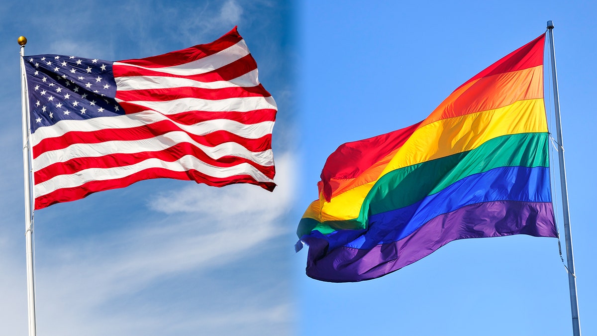American flag and pride flag