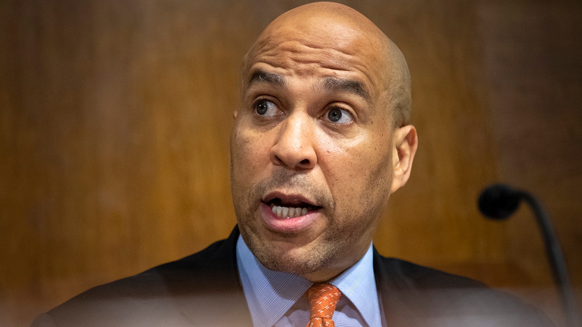 Sen. Cory Booker, D-N.J., speaks during the Senate Judiciary Committee nomination hearings for several U.S. district judges in Washington on Wednesday, July 14, 2021. 