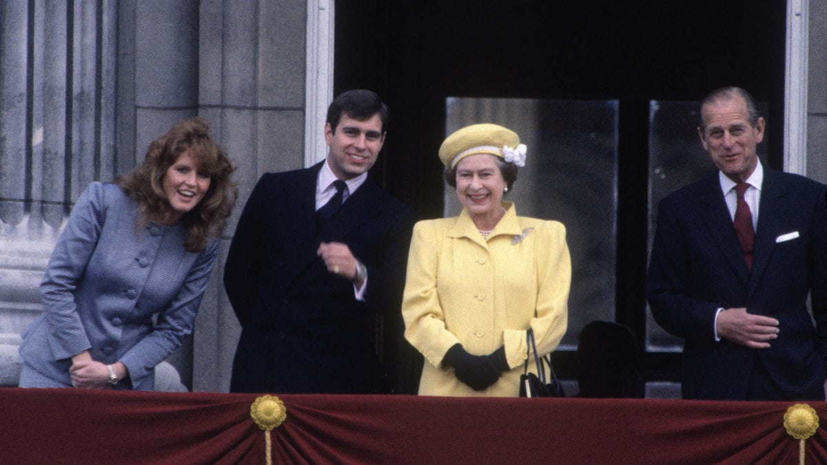 From left to right: Sarah Ferguson, Prince Andrew, Queen Elizabeth II and Prince Philip in 1986.