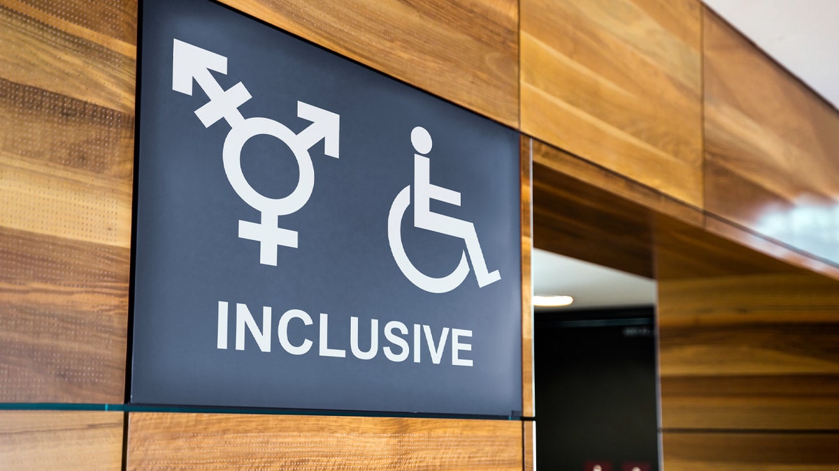 Placard depicting inclusive all-gender bathrooms
