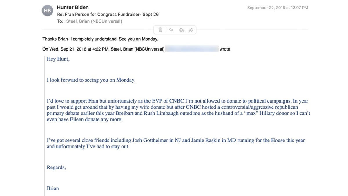 Hunter Biden email to now-former CNBC executive