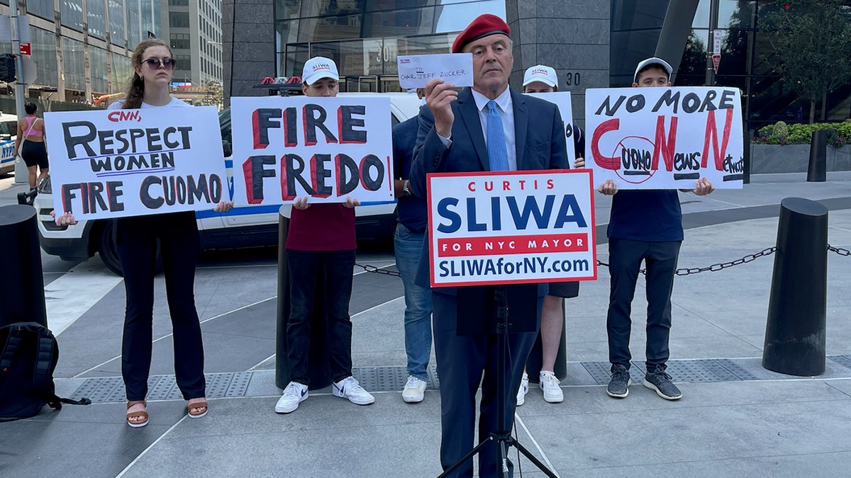 Curtis Sliwa presented a letter addressed to CNN president Jeff Zucker during a press conference on Thursday.  