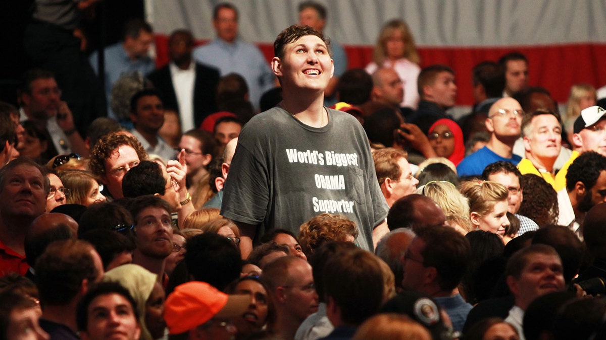 On Sept. 12, 2009: Igor Vovkovinskiy, 27, watched as President Barack Obama arrived to speak on health care during a rally at the Target Center in Minneapolis, Minnesota. 