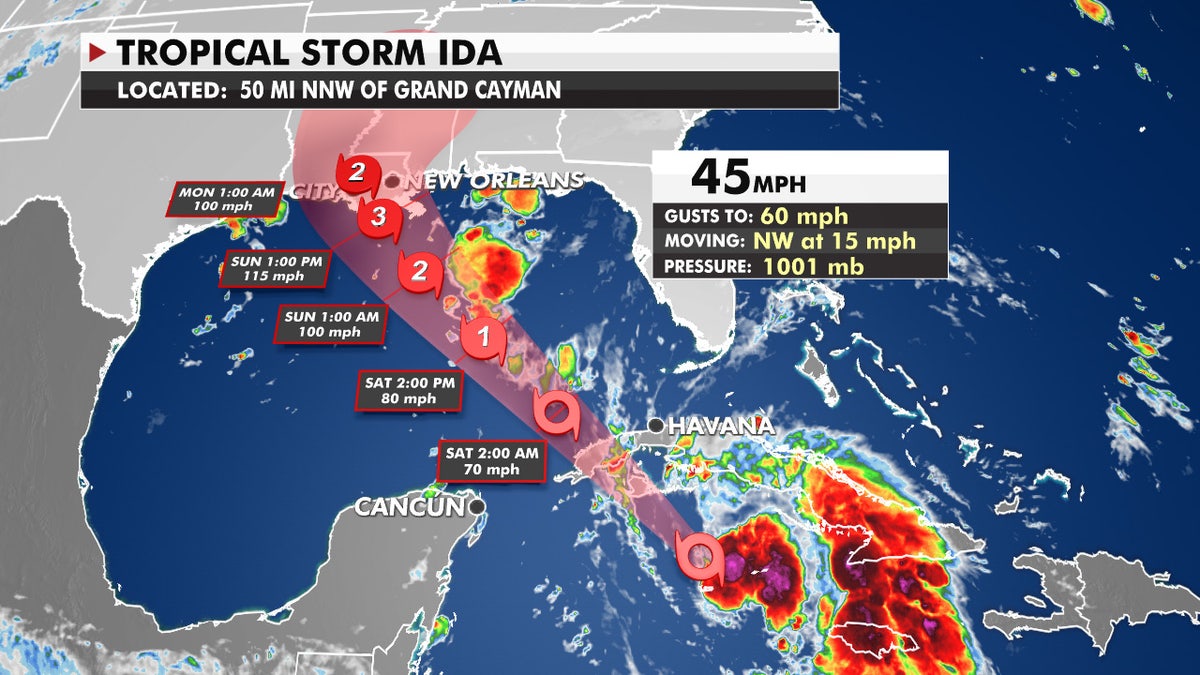 Tropical Storm Ida path as of Friday, August 27, 2021.