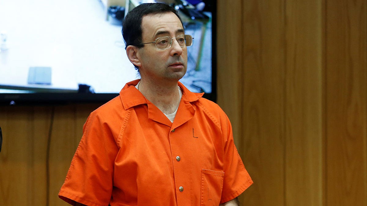 Larry Nassar, a former team USA Gymnastics doctor who pleaded guilty in November 2017 to sexual assault charges, stands in court during his sentencing hearing in the Eaton County Court in Charlotte, Michigan, U.S., February 5, 2018.  REUTERS/Rebecca Cook