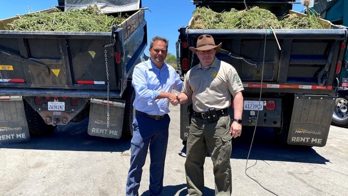 Rep. Mike Garcia, R-Calif., and LA County Sheriff Alex Villanueva after day one of the illegal drug raid.