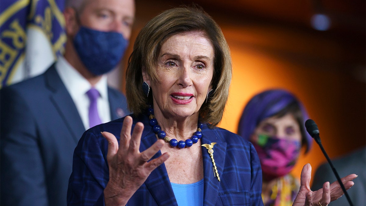Speaker of the House Nancy Pelosi, D-Calif., and Democratic leaders discuss their legislative agenda, including voting rights, public health, and infrastructure, during a news conference at the Capitol in Washington, Friday, July 30, 2021.
