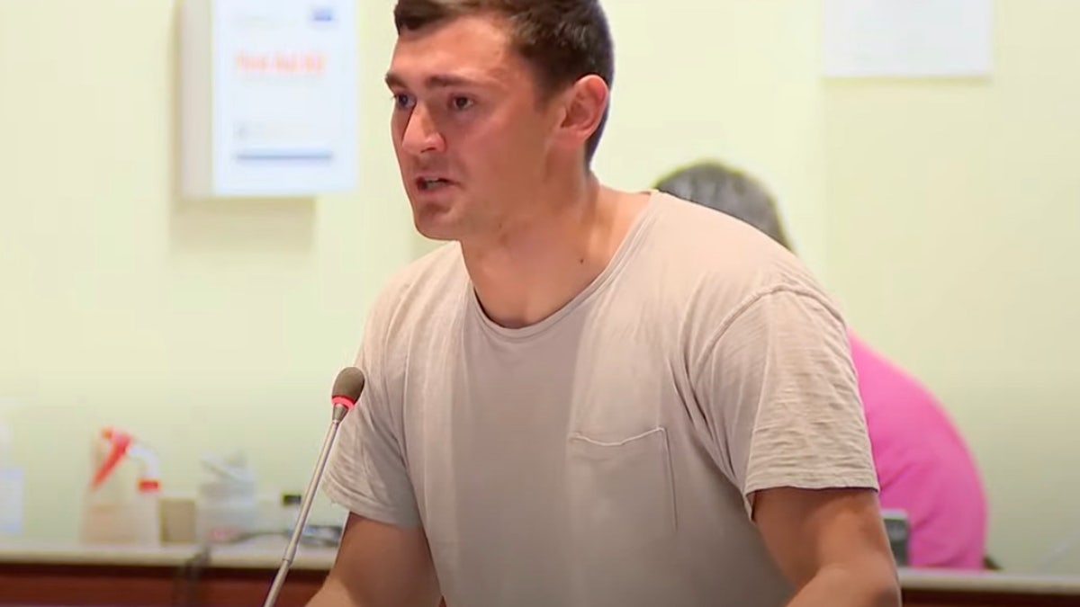 Ryan Mooney speaks at a Loudoun County School Board meeting on Aug. 10.