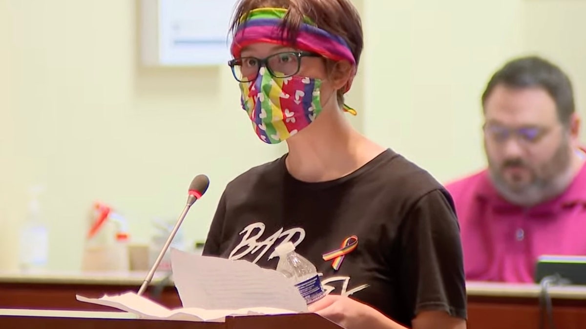 April Little speaking at the Aug. 10 Loudoun County School Board meeting.