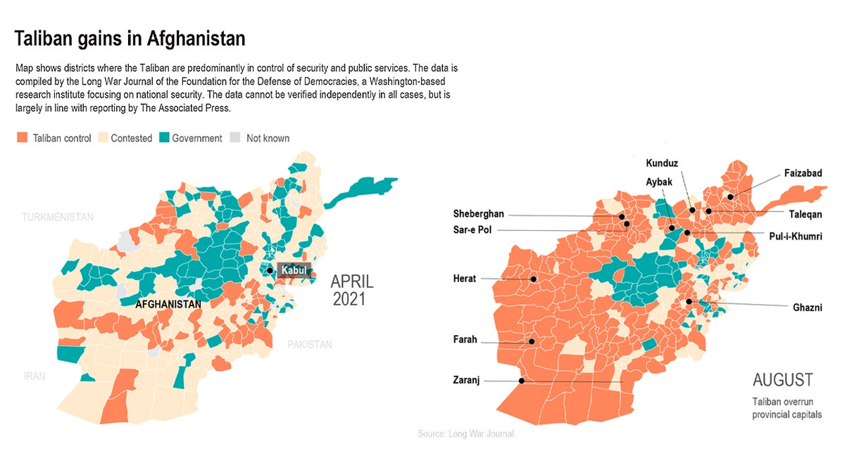 Map of Afghanistan and Taliban gains