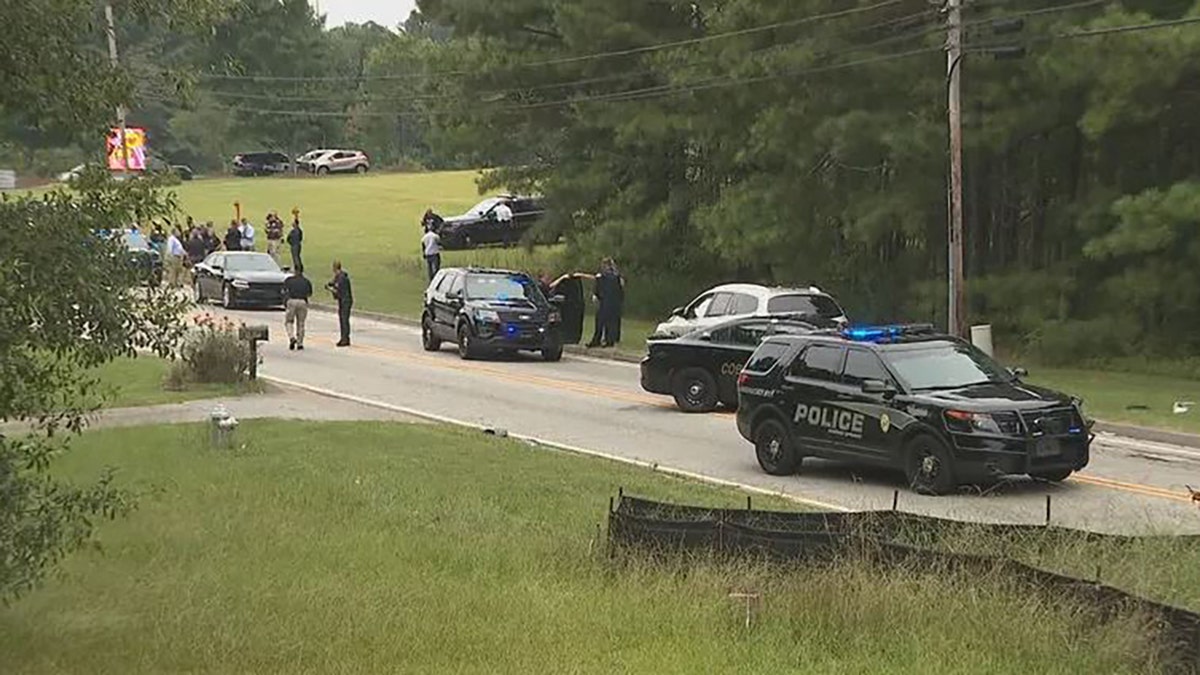 The scene following a police chase in Cobb County, Georgia on Monday