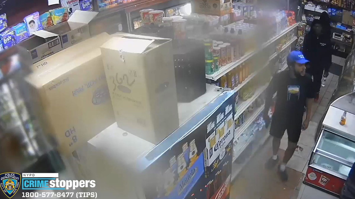 New York City police released video that shows a gun fight erupting in front of a Manhattan grocery store Saturday night that left three innocent bystanders wounded.