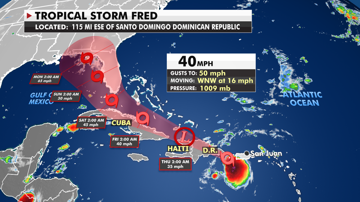 The current location of Tropical Storm Fred. 