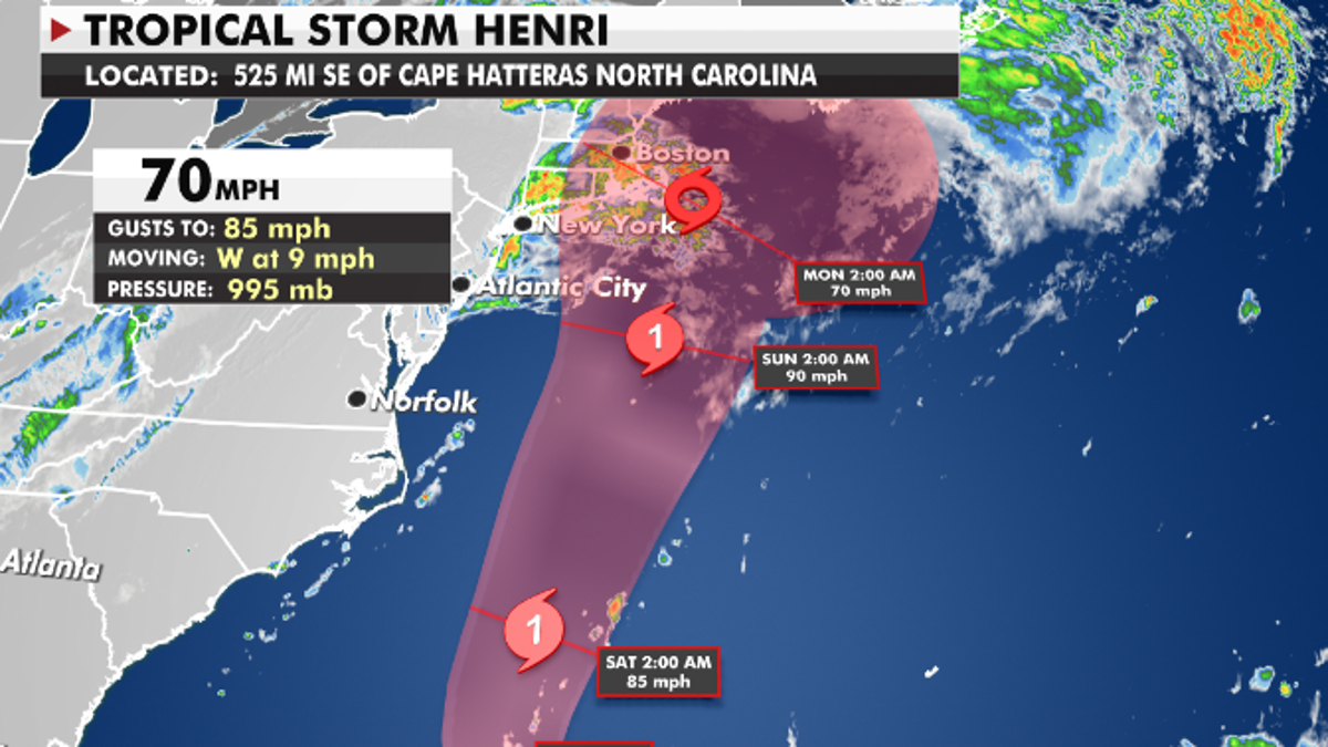 The current projected path of Tropical Storm Henri. 
