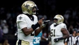 New Orleans Saints quarterback Jameis Winston (2) reacts after throwing a touchdown pass in the first half of an NFL preseason football game against the Jacksonville Jaguars in New Orleans, Monday, Aug. 23, 2021. (AP Photo/Derick Hingle)
