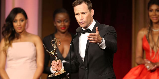 Mike Richards accepts the award for outstanding game show for The Price is Right at the 2016 Daytime Emmy Awards at Westin Bonaventure Hotel on May 1, 2016 in Los Angeles, California.