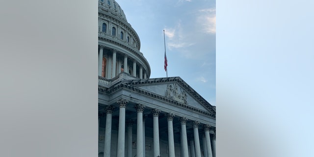 The American flag at half-staff outside the U.S. Capitol on Thursday, after the deadly attack in Afghanistan. (Chad Pergram/FOX NEWS)