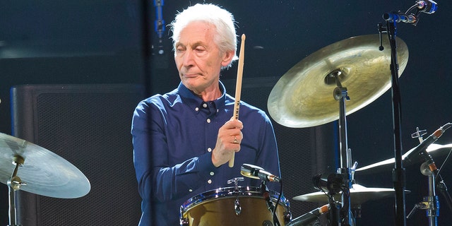 Charlie Watts, of the Rolling Stones, performs in Nanterre, outside Paris, October 22, 2017. (Associated Press)