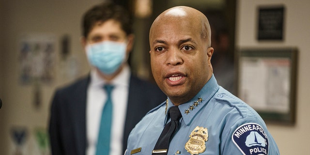 In this Feb. 17, 2021 file photo, Minneapolis Police Chief Medaria Arradondo speaks during a news conference accompanied by Minneapolis Mayor Jacob Frey in Minneapolis. Activists in Minneapolis are making a second attempt to get rid of the city's police department, more than a year after George Floyd's death at the hands of officers. 