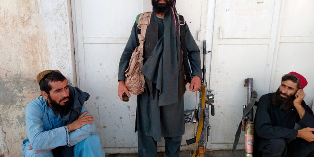 Taliban fighters were seen Wednesday in the town of Farah, southwest of Kabul, Afghanistan. (PA)