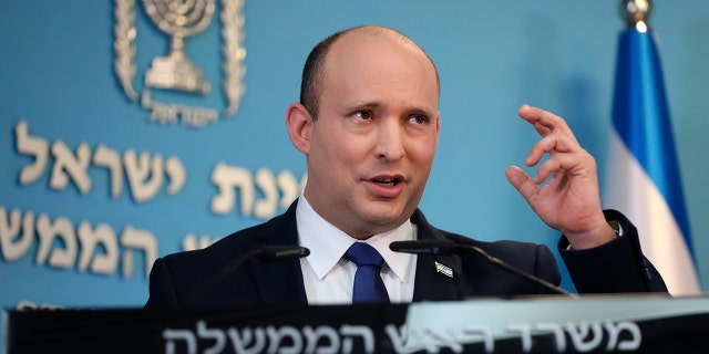 Israeli Prime Minister Naftali Bennett speaks in Jerusalem, August 18, 2021 (Associated Press)