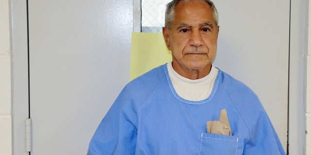 In this image provided by the California Department of Corrections and Rehabilitation, Sirhan Sirhan arrives for a parole hearing on Friday in San Diego. (California Department of Corrections and Rehabilitation via AP)