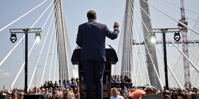 In this Aug. 24, 2017 photo, New York Gov. Andrew Cuomo speaks at a ribbon-cutting ceremony for the new Gov. Mario M. Cuomo Bridge, replacing the Tappan Zee Bridge, in Tarrytown, N.Y.