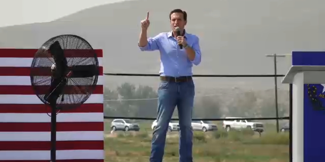 Former Nevada Attorney General Adam Laxalt speaks at his sixth annual Basque Fry, Aug. 14, 2021, in Gardnerville, Nevada.