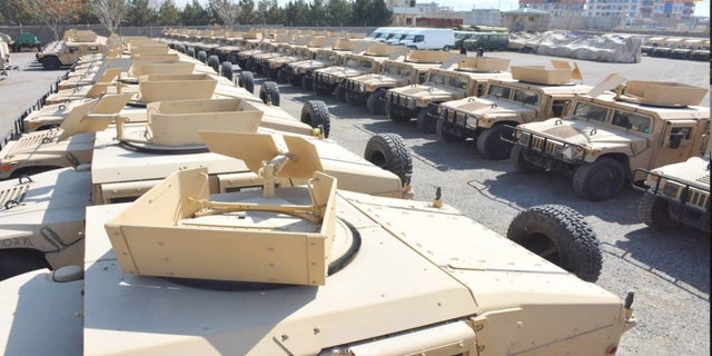 Military vehicles transferred by the U.S. to the Afghan National Army are seen in February 2021.   (Afghanistan Ministry of Defense/Reuters)