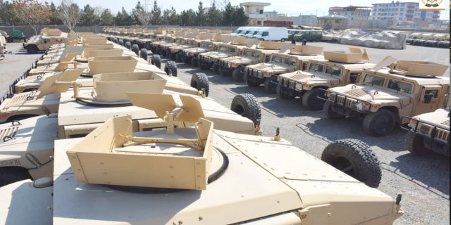 Military vehicles transferred by the U.S. to the Afghan National Army are seen in February 2021. (Afghanistan Ministry of Defense/Reuters)