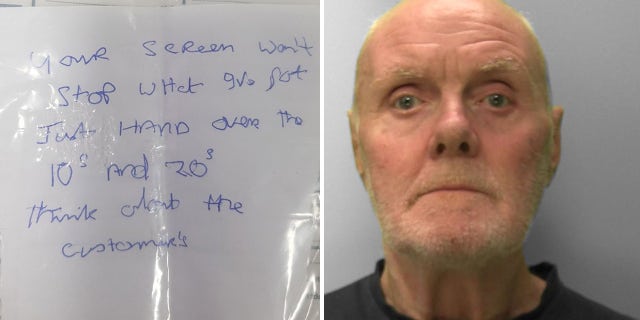 Alan Slattery, and the alleged note. (Sussex Police)
