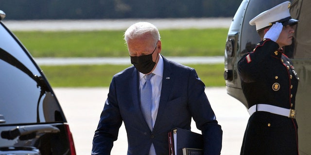 President Joe Biden steps off Marine One upon arrival at Delaware Air National Guard Base in New Castle, Delaware. Biden spent time in Delaware and Camp David as the Taliban routed all resistance and took over Afghanistan in mere days. He returned to the White House to deliver an address Monday but then flew back to Camp David immediately after. 