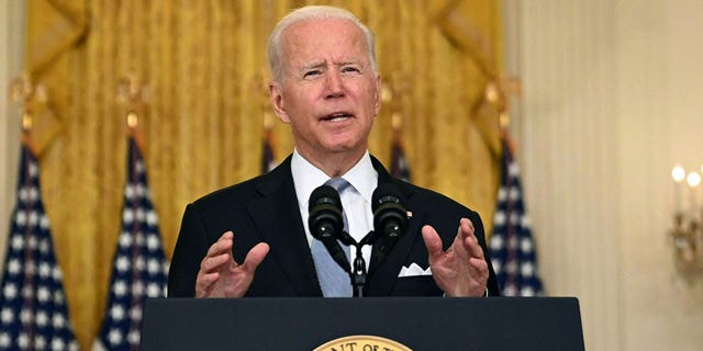 US President Joe Biden delivers remarks about the situation in Afghanistan in the East Room of the White House on August 16, 2021 in Washington,DC. (Photo by Brendan SMIALOWSKI / AFP) (Photo by BRENDAN SMIALOWSKI/AFP via Getty Images)