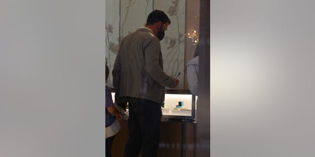 Ben Affleck was spotted on Monday looking at rings and other jewelry at Tiffany and Co. at Century City mall in Los Angeles.