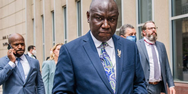 Attorney Ben Crump departs after speaking at a press conference outside of the Diana E. Murphy U.S. Courthouse on July 15, 2020 in Minneapolis, Minnesota.
