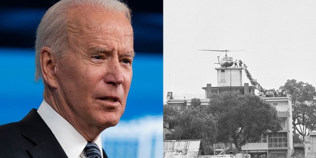 This week's events following President Biden's decision to withdraw U.S. troops from Afghanistan revived grim memories of the fall of Saigon in 1975, right. (Associated Press/Getty Images)