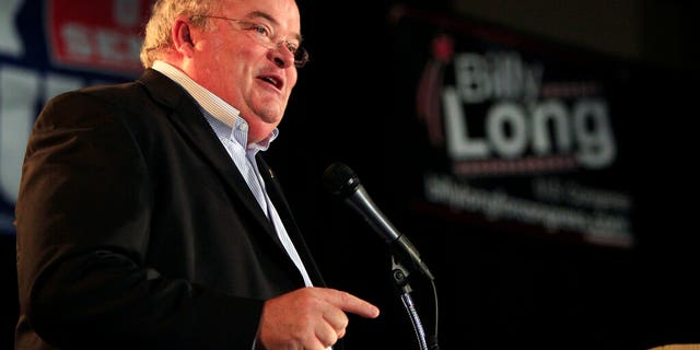 In this Nov. 2, 2010 file photo, then Missouri Republican Representative Billy Long speaks to supporters at an election night rally in Springfield, Missouri. 