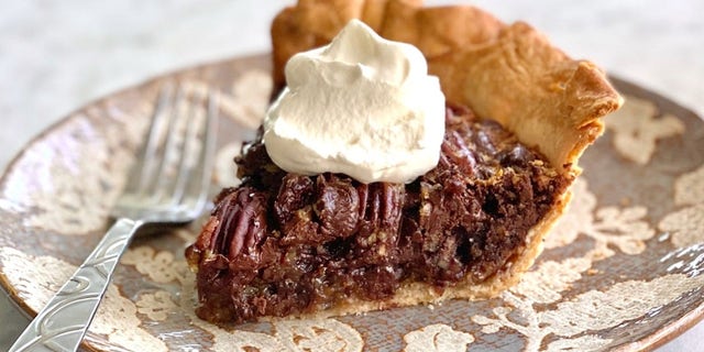 The pie combines the delicious taste of pecan pie with two types of chocolate chips.