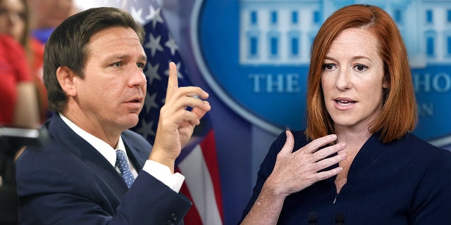 Florida Gov. Ron DeSantis and White House press secretary Jen Psaki