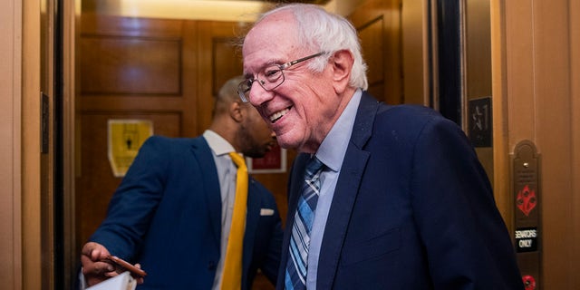 UNITED STATES - JULY 21: Sen. Bernie Sanders, I-Vt., is seen in the Capitol after the senate conducted a procedural vote on the infrastructure bill on Wednesday, July 21, 2021. (Photo By Tom Williams/CQ-Roll Call, Inc via Getty Images)