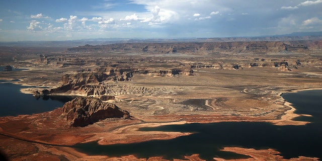 Lake Powell is shown from an airplane window on March 30, 2015, in Page, Arizona. (Getty Images)