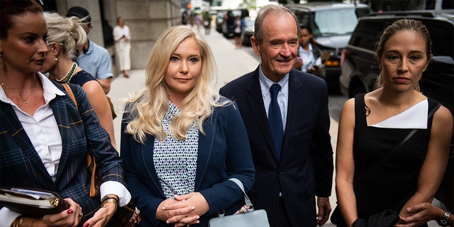 David Boies, representing several of Jeffrey Epstein's alleged victims, center, arrives with Annie Farmer, right, and Virginia Giuffre, at federal court in New York, on Tuesday, Aug. 27, 2019. Epstein, a convicted pedophile, killed himself in prison while awaiting trial on charges of conspiracy and trafficking minors for sex. 